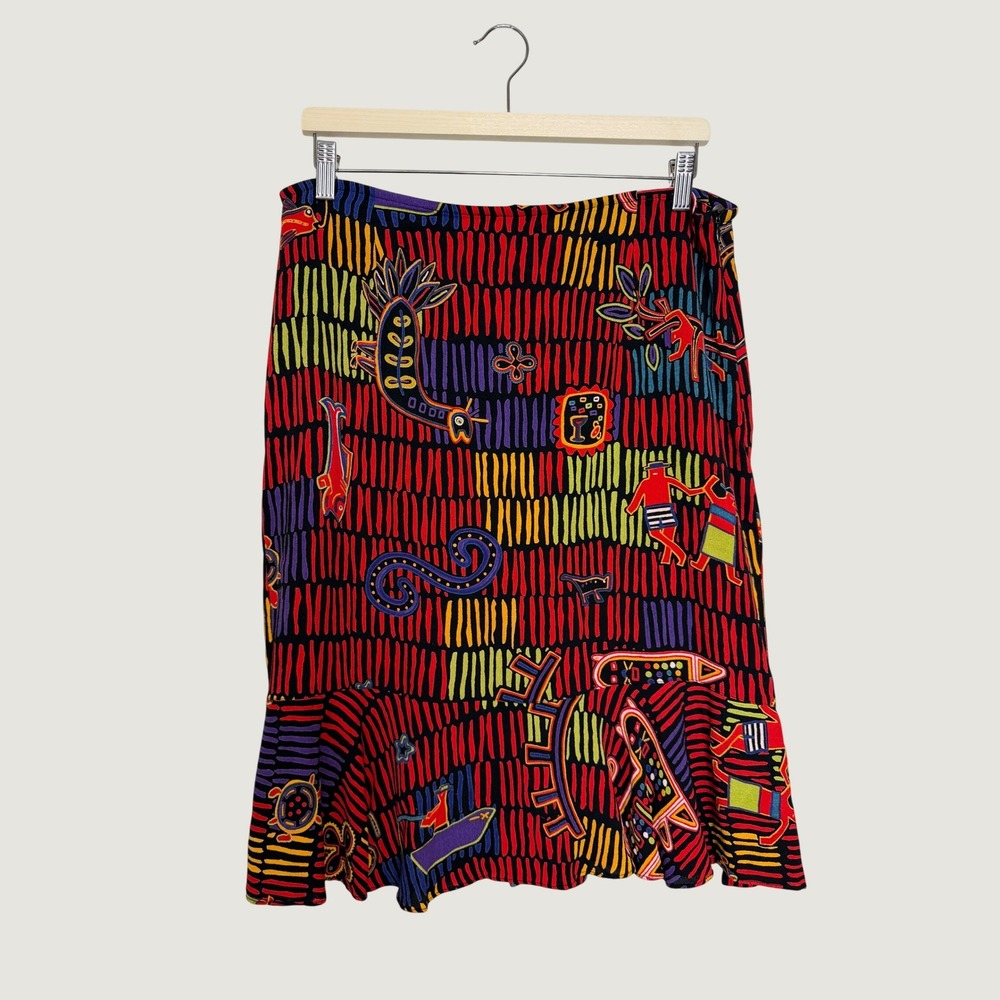 Vintage Chicos Design Art teacher aesthetic Ruffle Hem Skirt Multicolor Size 2 L
